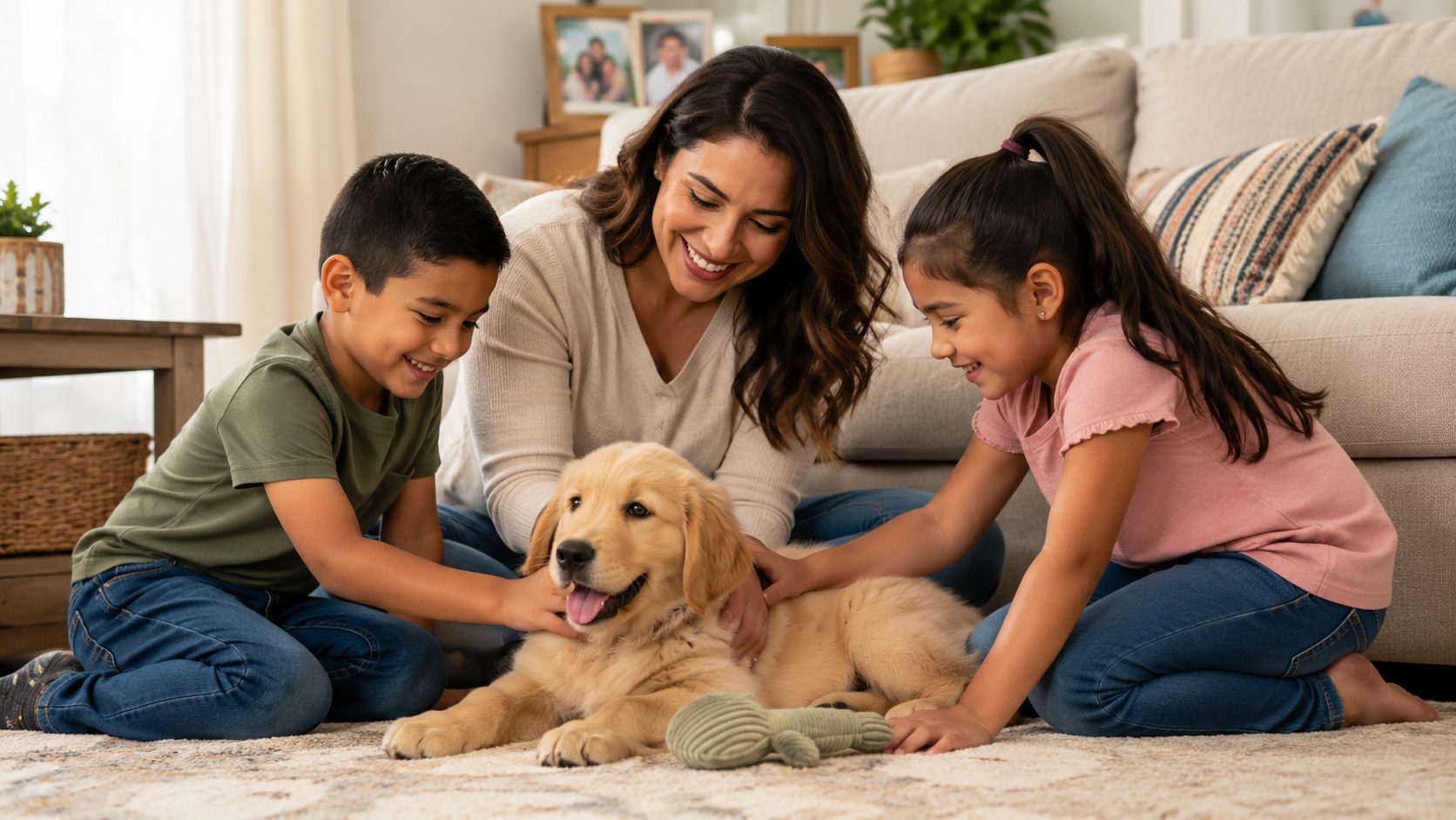 Familia feliz con su cachorro en Shenandoah