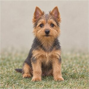 Small, wiry dog with a coarse, sandy-colored coat standing confidently outdoors