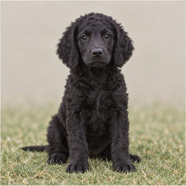 Elegant Curly-Coated Retriever with glossy black coat, standing proudly outdoors