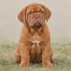 Large, muscular dog with a short, fawn-colored coat sitting proudly