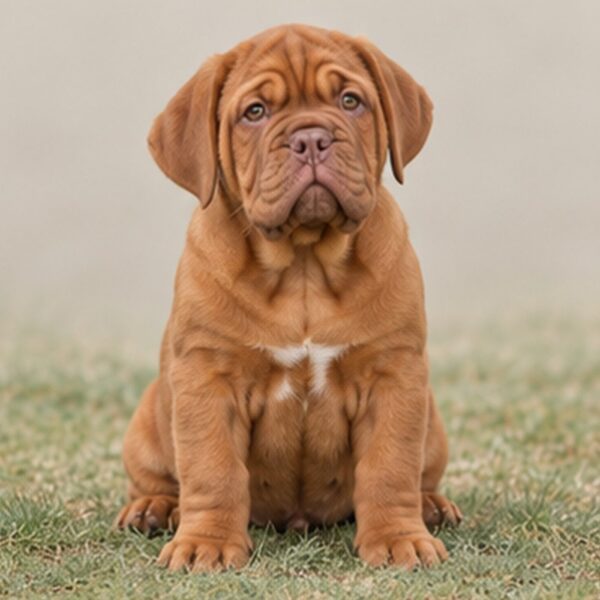 Large, muscular dog with a short, fawn-colored coat sitting proudly