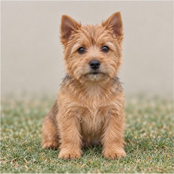 Small, wiry dog with a scruffy golden coat, alert stance and friendly expression